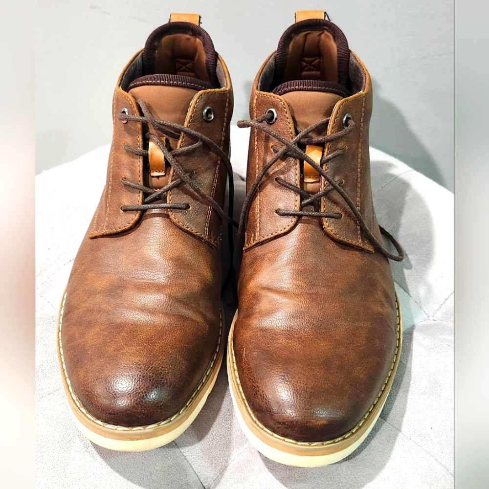 Steve Madden ankle boots mens 10.5 brown leather lace up shoes chukka rubber